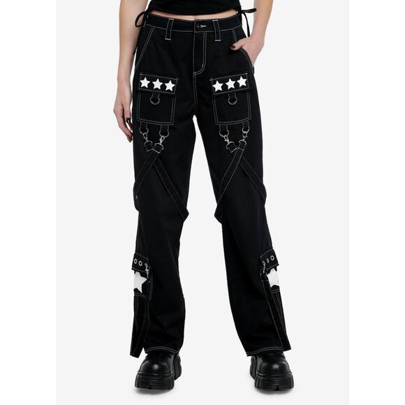 NWT Hot Topic Black Stars Strappy Skate Pants Girl's Sz 5 Skater Punk Rave Y2K - Picture 1 of 13